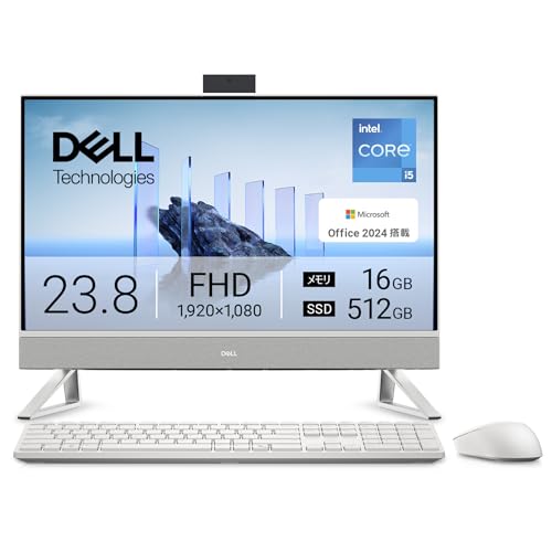 【Amazon.co.jp限定】Dell デスクトップパソコン 一体型 Dell 24 AIO EC24250 23.8インチ Core i5-1334U メモリ16GB SSD512GB Office 2024搭載 Windows 11 パールホワイト 翌営業日対応オンサイト出張修理サービス1年(HDD返却不要サービス) AD47-FNWHBAの外観・全体像 画像