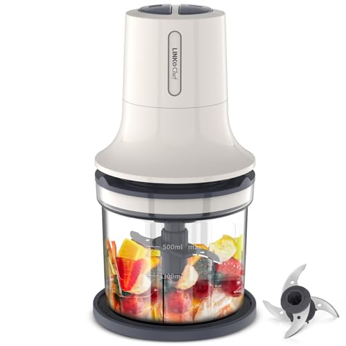 フードプロセッサー LINKChef ミキサー 小型 500ml 電動 260W 绞肉机 微塵切り チョッパー みじん切り器 離乳食 大根下ろ 肉ミンチ 挽き肉 氷 コンパクト 軽量 静音 洗いやすい 人気 2モード搭載 混ぜる つぶす 刻む 砕く 氷も砕ける 引越し祝い 出産祝い 誕生日祝い クリスマス ギフト 可愛い キッチン家電の外観・全体像 画像