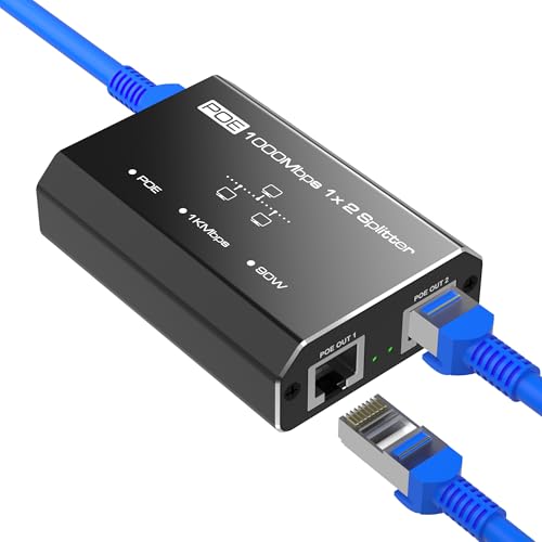 PoE ハブ LAN 分配器 1入力2出力 2つのデバイス同時動作に対応 LAN ハブ 有線RJ45 Hub 3ポート 1000Mbps スイッチングhub PoE インジェクター スプリッター ランケーブル分岐 イーサネットスプリッター ネットワーク 増設 防犯カメラ/IP電話/その他のPoE対応機器 Cat5/Cat5e/Cat6/Cat7/Cat8ケーブル対応の外観・全体像 画像