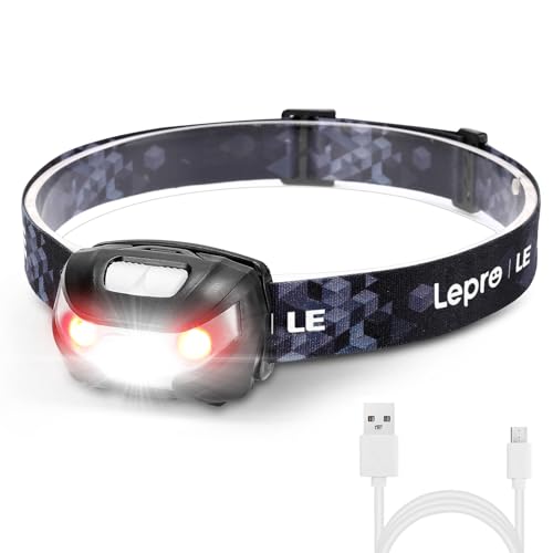 Lepro ヘッドライト 充電式 300lm高輝度 ledヘッドライト 釣り ヘッドランプ USB-C充電 登山 白＆赤 ledライト【5つ点灯モード/3時間満充電/実用点灯37時間】 防水 照射角度調整可 軽量 キャンプ 散歩 アウトドア 災害 停電用 1