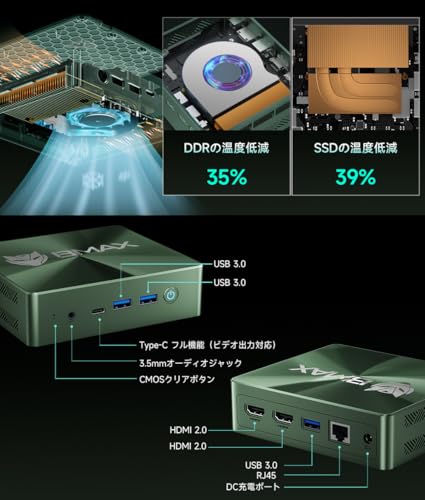 Bmax ミニpc【12GB+512GB NVMe SSD(SATAより3倍早い) 4K×3画面出力】mini pc デュアル銅製パイプ+自動調整ファン Win11 Pro ミニパソコン フル機能Type-C/HDMI 2.0*2/DP・小型pc 動作より安定 Core i3搭載 USB3.0×3 企業・学習向け・プロ用 小型パソコン CD紋 防水防塵 超小型 高性能 TPM未搭載の特徴・詳細 画像