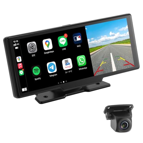 10.26インチ ディスプレイオーディオ ワイヤレスCarPlayモニター&無線Android Auto 前後2カメラ搭載 2分割表示可能 ドライブレコーダー 前後同時録画 カーオーディオ一体型カーナビ iPhoneミラーリング 1年メーカー保証保証の外観・全体像 画像