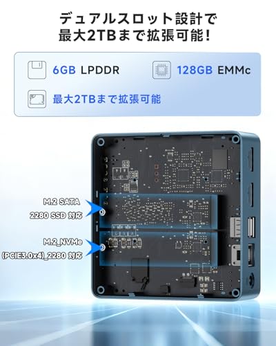 ミニpc【2026超高コスパ·デュアルスロット SATA/NVMe両対応】mini pc Win11Pro/OCulink 自動調整冷却ファン Bmax ミニpc 4K×2画面出力 Celeron J3355 最大2.5GHz 動作より安定 ミニバソコン 高速LAN 6GB+128GB 小型pc WIFI5/BT5.0 USB3.0×2 小型パソコン CMOSクリア Vesaマウント 企業・学習の特徴・詳細 画像