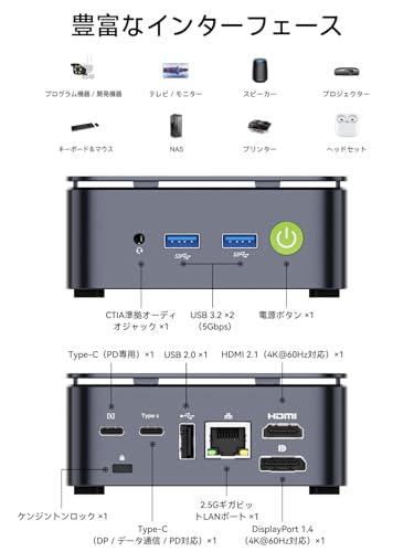 GMKtec ミニPC 【G10 ブラック 初登場 Ryzen 5 3500U搭載・R3 4300Uより速い】 64GB DDR4＋16TB SSD拡張対応｜動作より安定 最大3.7GHz｜4K×3画面出力・2.5GLAN HDMI 2.1/DP/Type-C・Win11 Pro Mini PC USB3.2×3 企業・学習向け・プロ用 超小型 高性能G10 16GB+256GB日本語版の特徴・詳細 画像