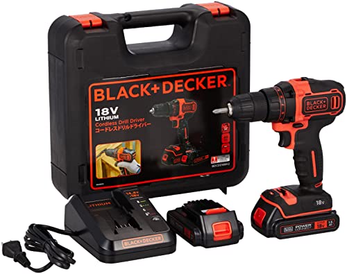 ブラックアンドデッカー(BLACK+DECKER) コードレス ドリルドライバー DIY 電動工具 穴あけ 締付工具 18V リチウム 電池 2個付き BDCDD186K2 1