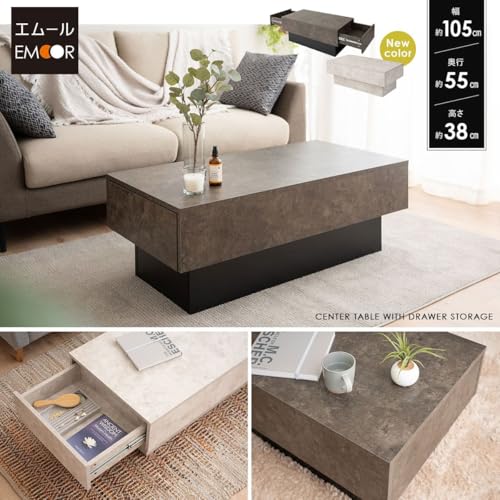 エムール 引出収納付き センター テーブル ローテーブル 長方形タイプ ストーングレーの特徴・詳細 画像