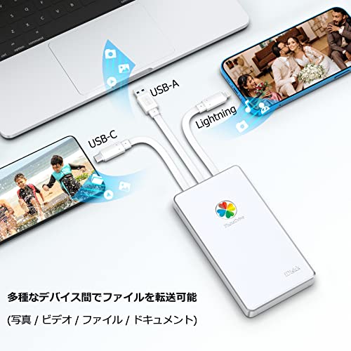 【Apple mfi認証済 2048GB iPhone16対応】iDiskk iPhone外付けハードドライブ 2TB 2.5インチ外部hdd フラッシュドライブメモリ【Lightning+Type-C+USB 3本ケーブル本体に付き】iPhone/iPad/Mac/PC/Androidなど対応高互換性プラグ&プレイ ワンクリック自動バックアップ携帯スペース解放 スマホストレージ拡張 容量不足解消の特徴・詳細 画像