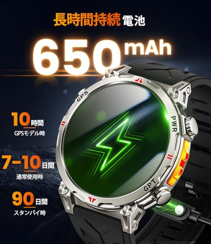 スマートウォッチ 【2026 ChatGPT搭載 内蔵GPS AI文字盤】 1.6 インチAMOLED大画面 軍用規格 耐衝撃 GPS運動模式記録 Bluetooth5.3通話 LINE/メッセージ通知 振動と着信音設定 100+運動モード スポーツウォッチ 3ATM防水 メンズ腕時計 歩数計 遠隔撮影 音楽制御 天気予報 iPhone/アンドロイド対応 (ブラック+カモフラージュバンド)の特徴・詳細 画像