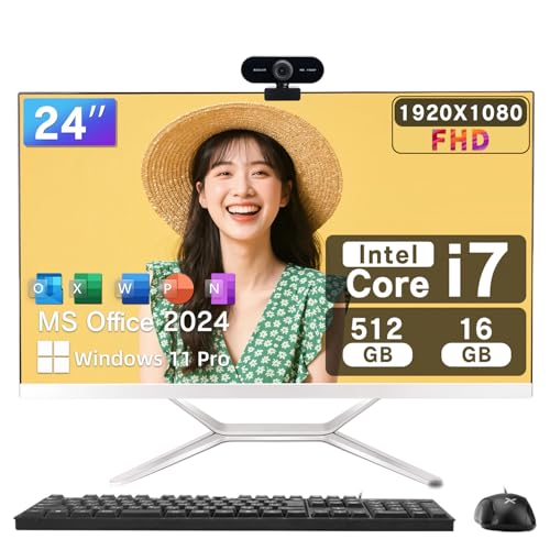VETESA デスクトップパソコン Core i7 24インチIPS 高性能・多機能一体型PC 1920*1080 FHD Windows 11 Pro MS Office 2024付き USB3.0/USB2.0/RJ45 LAN ポート/WIFI5.0搭載 WEBカメラ/キーボードとマウス付属 16GB 512GB SSD 1