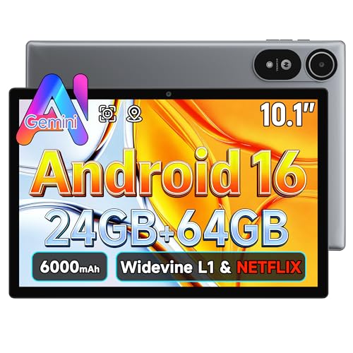 【タブレット Android 16強化版】タブレット 10インチ wi-fiモデル 8コアCPU 24GB RAM+64GB ROM+2TB拡張 アンドロイド16 tablet GPS搭載 6000mAh大容量バッテリーwidevineL1/Netflix/YouTube対応 顔認識Type-C充電 2.4G&5G 画面分割 児童守護 動画/電子書/マンガ見る 保護 フイルム貼り済み 一年保証 1