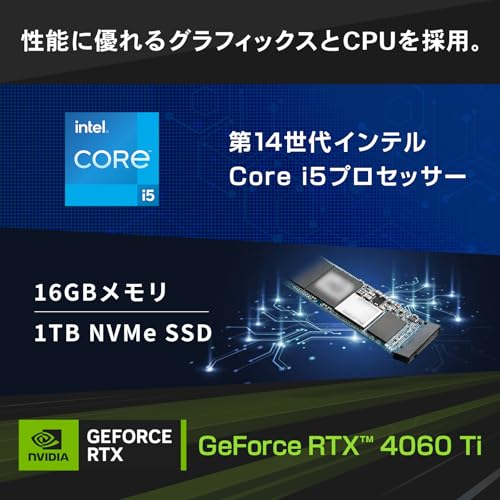 ガレリア ゲーミングPC GALLERIA RM5C-R46T RTX4060Ti Core i5-14400F メモリ16GB SSD1TB Windows 11 Home 動画編集 2年保証 ガンメタリック 16944-4959の詳細・まとめ 画像