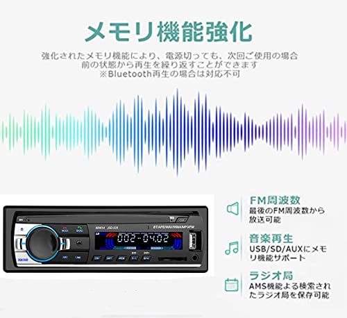 Eaglerich 車ラジオ Bluetooth 車音響 カーオーディオ ステレオ プレーヤー リモコン付き 1 Din 12V 【76-108MHz 日本国内FMラジオ対応】【日本語版説明書】の特徴・詳細 画像