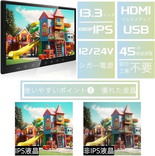 【公式・一年保証】SAKUKA 超薄型 ヘッドレストモニター ブラケット2個セット HDMI 13.3インチ IPS 後部座席 車載モニター ポータブルモニター オンダッシュモニター HD/USB/AV入力マルチメディア再生 スピーカー内蔵 シガー電源 取付簡単 12/24Vの特徴・詳細 画像
