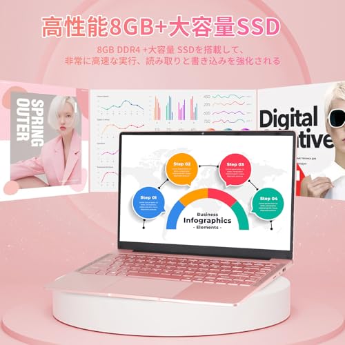 ESBOOKノートパソコン 【MS Office 2024搭載&Windows 11 Pro】14インチIPS液晶/1920×1080FHDディスプレイ カメラ付き/薄型PCノート高性能CPU/初期設定不要/8Gメモリ/無線LAN/大容量SSD/初心者向け・パソコンノート/日本語キーボードフィルム付き/ワイヤレスマウス付き(256G SSD, ローズゴールド)の特徴・詳細 画像