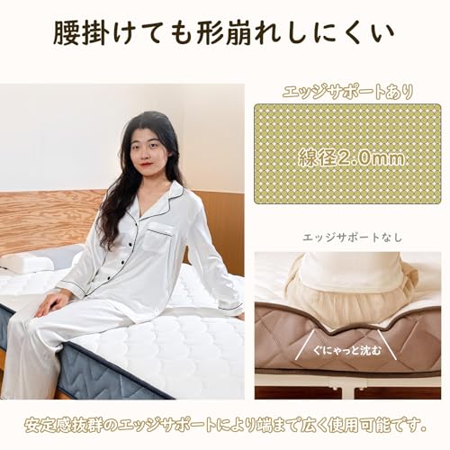マットレス シングル ポケットコイル ベットマットレス 高反発 極厚21cm 高密度 体圧分散 寝返りサポート 硬め 通気性 抗菌防臭 圧縮梱包 (ホワイト, シングル)の特徴・詳細 画像