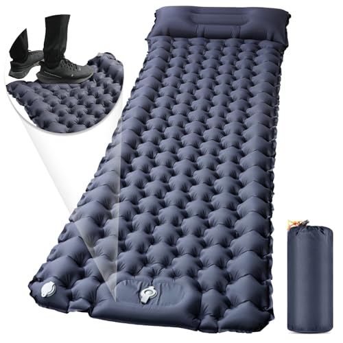 エアーマット キャンプ マット【30s膨らむ・10CM厚さ】足踏み式 無限連結可能 R値4.0 車中泊 防災 厚手 枕付き 超軽量 コンパクト 防水 寝袋 持ち運び便利 簡単収納 補修テープ付 災害 登山 テント用 キャンプ用品の外観・全体像 画像