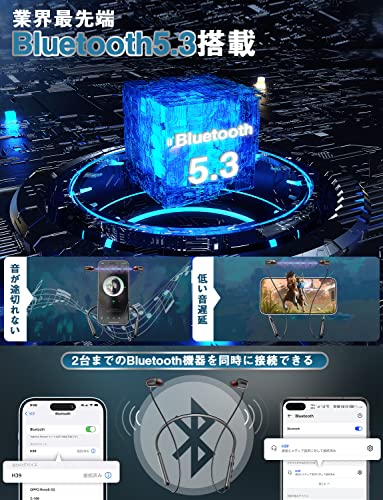 【業界トップ Bluetooth5.3+38時間連続再生】イヤホン Bluetooth ネックバンド型 ワイヤレス CVC8.0ノイズキャンセリング ブルートゥース スポーツ マルチポイント対応 Type-C急速充電 Hi-Fi音質 マグネット搭載 自動ペアリング ハンズフリー通話 軽量 ランニング 在宅勤務/テレワーク/チャット/会議/技適認証済(黒)の特徴・詳細 画像