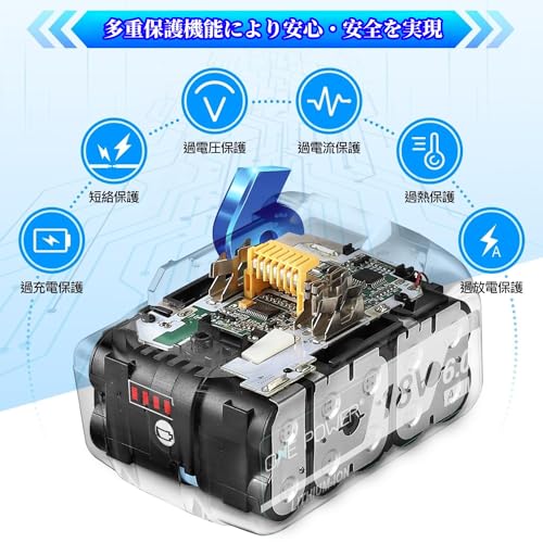 マキタ 18V バッテリー 充電器セット 6.0Ah BL1860B 互換 Waitley マキタバッテリー 充電器 防火材料シェルと長寿命電池セル採用 DC18RC DC18RF DC18RDなど互換 製造物責任保険付 PSE認証済み品 (18V/6.0Ah 1個 + 充電器 セット)の詳細・まとめ 画像