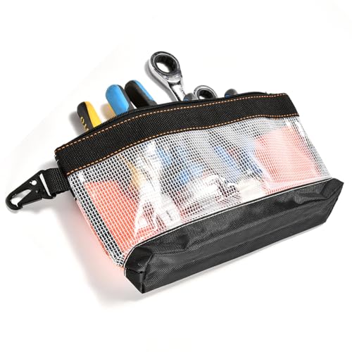 Botocoo 工具バッグ 小型ツールバッグ 静電気防止 防水 工具入れ ポーチ 透明 工具収納 電工 腰袋 携帯便利 ガジェットポーチ 腰掛け 作業バッグ 小物入れ 園芸工具 文房具 ケーブル 家庭 アウトドア 持ち運び 多機能 工具用道具袋 金属フック付き 1