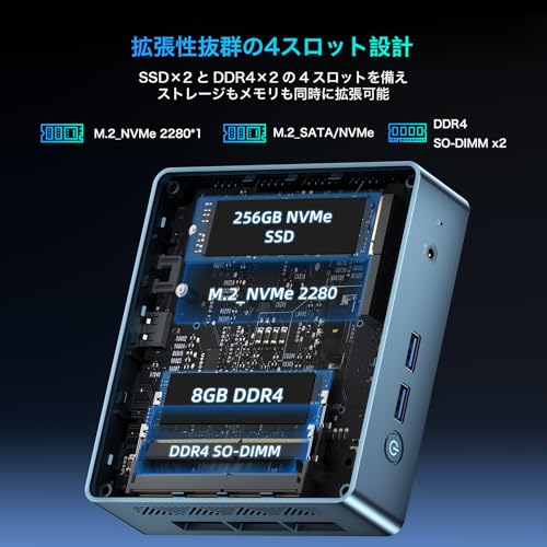 ミニpc【2025超高コスパ·64GB DDR4+4TB SSD（拡張可能）】Bmax mini pc Celeron 5205U搭載 動作より安定 Windows11 Pro ミニパソコン 温度に応じて自動調整冷却ファン 高速有線 小型pc 8GB+256GB NVMeSSD(SATAより3倍早い) LAN/WIFI5/BT5.0 小型パソコン 4K@60Hz 2画面同時出力 CMOSクリアの特徴・詳細 画像