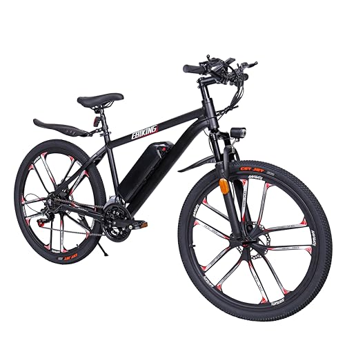 EBIKING 電動アシスト自転車 アルミフレーム 超軽量 26インチ 一体型ホイール マウンテン自転車 最 大続行距離150km シマノ14段変速 5段アシスト 大容量バッテリー 泥除け付き 防水IP56 スマホホルダー 空気入れ付き 日本語取扱説明書 通勤 山登り 公道可 DY2601L 1