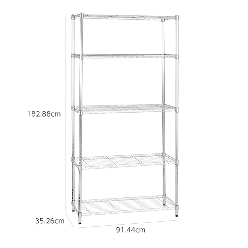 Amazonベーシック 5段スチールラック 棚 メタルラック キッチンラック 耐荷重794kg 幅 91.4 ×奥行 35.5 ×高さ182.8cm クロムの特徴・詳細 画像