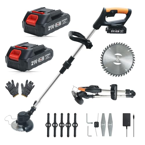 草刈り機 折りたたみ コードレス 充電式草刈機 バッテリー付き 軽量 ナイロンカッター 伸縮 角度調整 枝切り 植木 雑草 刈払機 ブラックの外観・全体像 画像