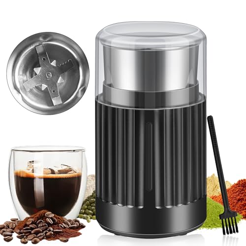 コーヒーミル 電動【2026革新型】電動コーヒーミル カッター ステンレス 粉末 豆挽き/唐辛子/調味料/穀物を挽く 一台多役 コーヒーグラインダー 200Wハイパワー 90G大容量 コーヒー豆 ひき機 コンパクト 操作簡単 お手入れ簡単 掃除ブラシ付 日本語取扱説明書 ブラックの外観・全体像 画像