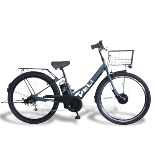 【100％完成車納品】 PELTECH(ペルテック) 電動アシスト自転車 27.5インチ シマノ 外装6段 大型カゴ TDA-728L (スモーキーブルー, 8AHバッテリー) 1