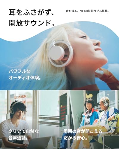 nwm(ヌーム)【延長保証版】 ワイヤレス ヘッドホン オープンイヤー型 nwm ONE MBH001 耳スピ │ Bluetooth5.3 最大20時間再生 マイク付き 軽量 Type-C 耳をふさがない マルチポイント対応 ライトグレイの特徴・詳細 画像