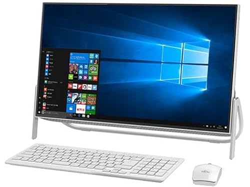 (整備済み品)高性能 多機能一体型パソコン ホワイト FMV ESPRIMO FH77 第7世代 Core i7-7700HQ メモリ8GB SSD128GB+HDD1TB 23.8型1080p FHD 昇降式カメラ搭載 MS Office 2019 Windows 11 (整備済み品)の外観・全体像 画像