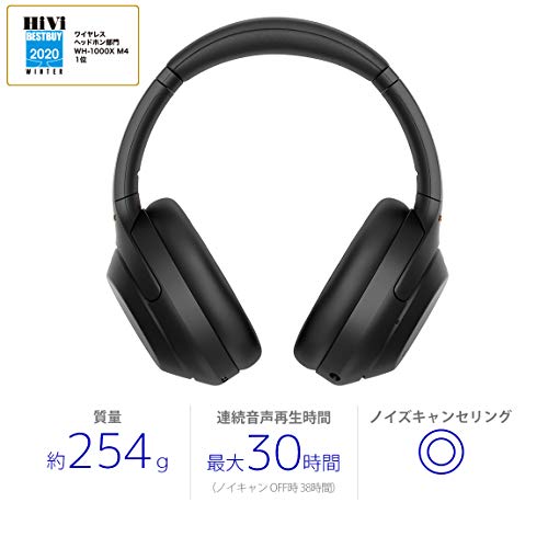 ソニー(SONY) ワイヤレスノイズキャンセリングヘッドホン WH-1000XM4 : LDAC/Amazon Alexa搭載/Bluetooth/ハイレゾ 最大30時間連続再生 密閉型 マイク付 2020年モデル 360 Reality Audio認定モデル ブラック WH-1000XM4 BMの特徴・詳細 画像