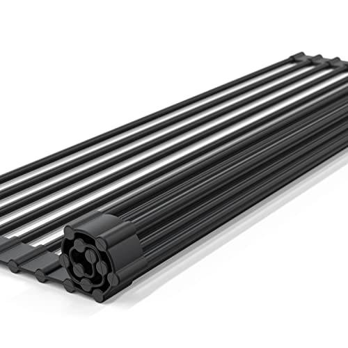 【Latuna ラチュナ】 水切りラック シンク上 食器 水切り カゴ 黒 くるくるスッキリラック 抗菌 コンパクト 錆びない シリコン シンク 省スペース プレート ワイド 乾燥 (52 × 33cm ブラック)の外観・全体像 画像