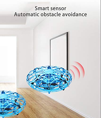 UFOミニドローンおもちゃUFOフライングボールドローン子供用LEDインテリジェント回避USB充電UFOフライングボール赤外線ハンド誘導柔軟な衝突防止ミニドローン,ブルーの特徴・詳細 画像