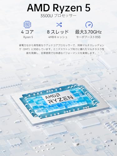 ミニPC GMKtec G10 初登場【16GB+1TB SSD Windows 11 Pro ミニpc】N150/R3 4300Uより速い| 64GB DDR4 + 16TB SSD 拡張対応|動作より安定・Ryzen 5 3500U 3.7GHz 小型PC 4K3画面出力 HDMI2.1/DP/USB-C 2.5G LANデスクトップPC 静音設計 デスクトップpc 企業用/業務用 に最適の特徴・詳細 画像