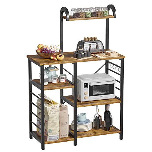 Alebert(アレベルト) レンジラック レンジ台 大型レンジ対応キッチンラック 高さ140＊幅88＊奥行39cm キッチン棚 キッチン収納 ラック レンジボード キッチンカウンター 食器棚 省スペース おしゃれ (ブラウン/黒, Lサイズ)の特徴・詳細 画像