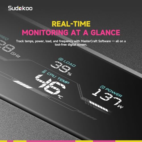 Sudokoo SK620V AM5 空冷クーラー:AM5専用 6ヒートパイプ デュアルタワーCPUクーラー(デジタル表示付き) - ブラックPCクーラー 120mm FDB PWM静音ファン&クイックロックマウントの特徴・詳細 画像