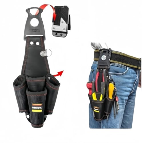 腰袋 釘袋 快速着脱工具ベルトバッグ 回転フックで落下防止 工具差し 軽量防水 現場作業/DIYに最適腰袋 バネ式開閉 着脱式工具ホルダー付き ベルト装着可能 工具ポーチ 小物入れ 防水・耐久 高密度ナイロン素材 電工/大工/DIY/釣り用 (F) [並行輸入品] 1