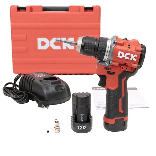 DCK 12V 充電式ドライバードリル KDJZ1250(EK) 締付トルク50N·m 最大穴あけサイズ 鉄工10mm 木材32mm メタルチャック10mm トルク設定 21+1 ブラシレスモーター搭載 コードレス 充電式 フルセット(2.0AhバッテリLB1220-1×2、3A充電器FFCL12-4、ケース付) 1