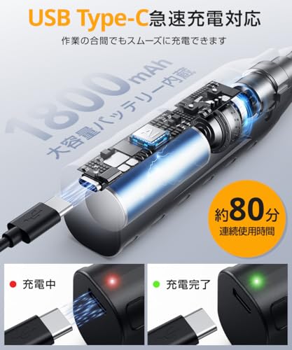 電動ドライバー 小型 強力 【2026革新モデル】 充電式ドライバー ペン型 合金製 正逆転切り替え 手動兼用 Type-C 急速充電 高輝度 LEDライト 軽量 滑り止め 人間工学設計 ビット 14本付 操作簡単 ドライバー 電動 ネジ締め DIY用 家庭用 組み立て 電動作業工具 女性 初心者対応 父の日 誕生日プレゼントの特徴・詳細 画像