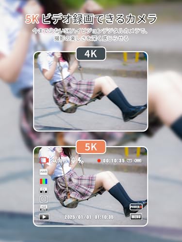 AiMike スマホに送れる デジタルカメラ 5K デジカメ WIFI転送機能 7200万画素 64GBマイクロSDカード付き 16倍デジタルズーム オートフォーカス機能 LEDライト ウェブカメラ 2.8インチ大画面 バッテリー2枚 コンパクト 子供や初心者向け 子供の日 クリスマスプレゼント ダーク・ブラックの特徴・詳細 画像
