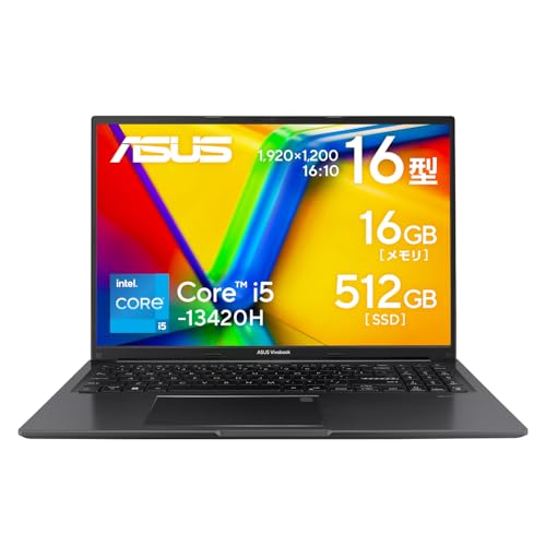 ASUS ノートパソコン Vivobook 16 X1605VA 16インチ インテル Core i5 13420H メモリ16GB SSD 512GB Windows 11 バッテリー駆動 7.9時間 Type-C給電対応 重量 1.88kg 指紋認証 インディーブラック X1605VA-I5H165Wの外観・全体像 画像