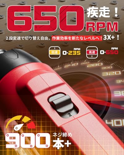電動ドライバー 強力 電動 7.1N.m 手動 20N.m 22段階トルク調整機能付き 4000mAh 大容量バッテリー搭載 2段階変速電動ドリル【新登場・超軽省力】ドリルドライバー 2WAY変形タイプ 電動ドライバーセット S2鋼製・18 点セット＋延長棒付属 USB-C充電式 初心者でも簡単操作 父の日・誕生日プレゼントに最適 LSD007 レッドの特徴・詳細 画像