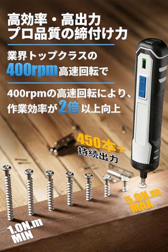 電動ドライバー 充電式 小型 強力 トルク6段階調整【プロ仕様のパワーと精度】正逆転切り替え 電動5N.m 手動15N.m 45本ビット付属 収納ケース付き 高輝度LEDライト USB-C充電式 軽量 操作簡単 合金製 ビット 家庭用 DIY用 女性/初心者でも簡単使用 日本語取扱説明書付きの特徴・詳細 画像