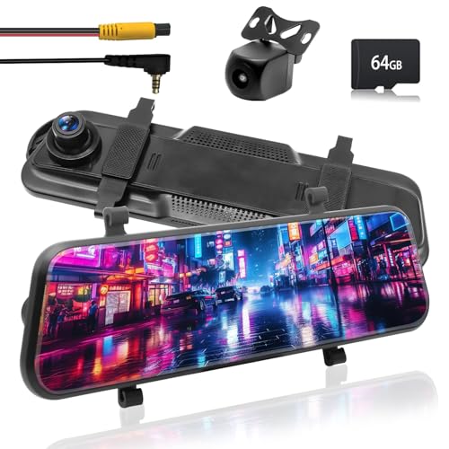 ドライブレコーダー ミラー型 左リトラクタブルカメラ 前後カメラ完全分離式ドライブレコーダー1080PウルトラHDフロント＆リアカメラ スーパーダークビジョン170° 後140° 超広角ガイドライン調整可能 ループ録画 Gセンサー LEDトラフィックライト対応 駐車監視 日本語説明書-TSG601 1