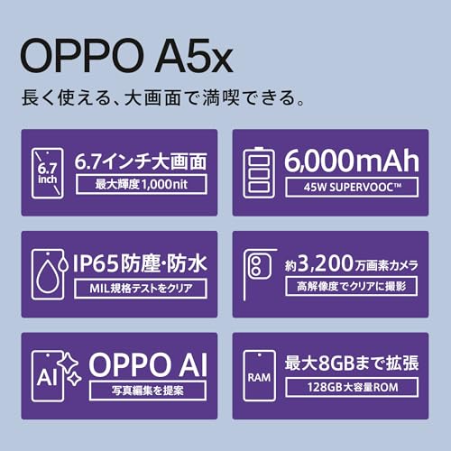 OPPO A5x スマホ 本体 ホワイト CPH2725【日本正規代理店品】SIMフリー スマートフォンの詳細・まとめ 画像