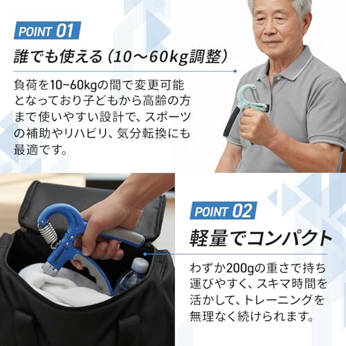 スポギア ハンドグリップ 握力 トレーニング 筋トレ 可変式 グリッパー リハビリ 子供 (ライトブルー)の特徴・詳細 画像