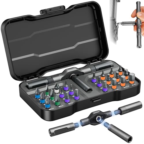 GOKEI ラチェットドライバーセット 24in1 磁気ドライバーセット S2鋼製 差替式 マグネット式ビット 磁力交換ビット マイナスドライバー プラスドライバー 六角 六星ドライバー PC 家庭用 自転車修理用 工具セット 工具キット 1