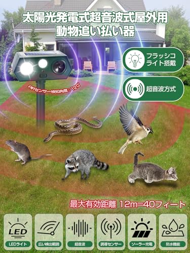 猫よけ 超音波 動物撃退器 【2025アップグレード版】猫除け 超音波 害獣撃退 害獣対策器 鳥よけ 動物対策器 猫退治 犬よけ ネズミ除け 鳥除け 猫撃退 猫退治 犬除け 畑/庭保護 差し込み&壁掛け型の両用 グリーン (绿色)の特徴・詳細 画像