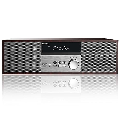 CDプレーヤー 40W コンパクトコンポーネントシステム CDステレオミニコンポ FMラジオ Bluetooth対応スピーカー USB/AUX入力 ヘッドフォンジャック 日本語リモコン ウッドキャビネット ウォールナット ブラウン 1